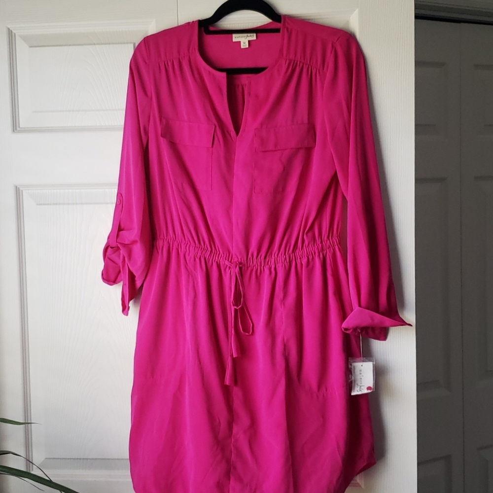 Bright pink long sleeve dress SIZE Medium